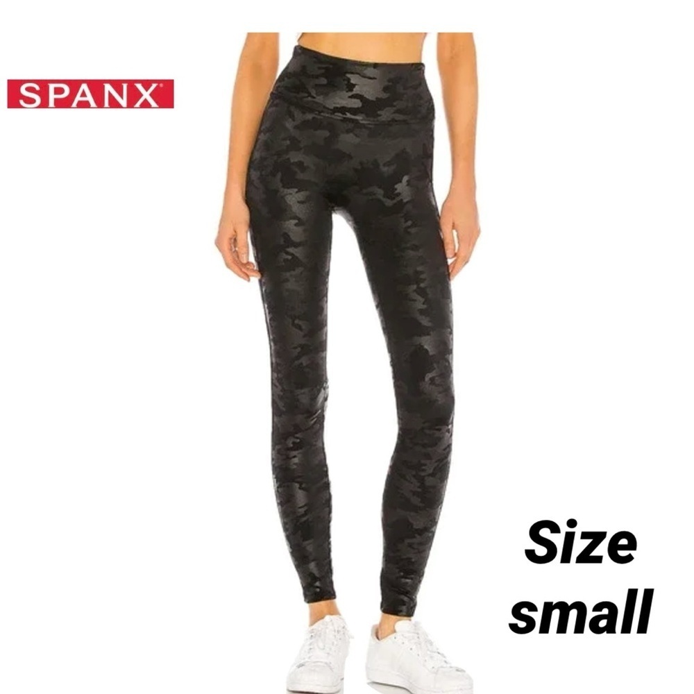 Spanx black camo faux leather leggings, size small​​